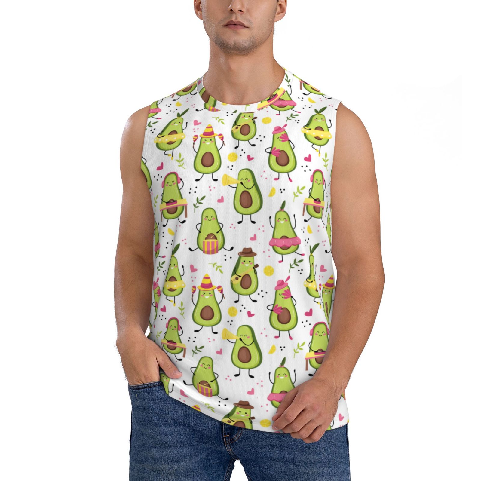 Disketp Avocado Playing Music Sleeveless Tshirts For Men, Muscle Shirts ...