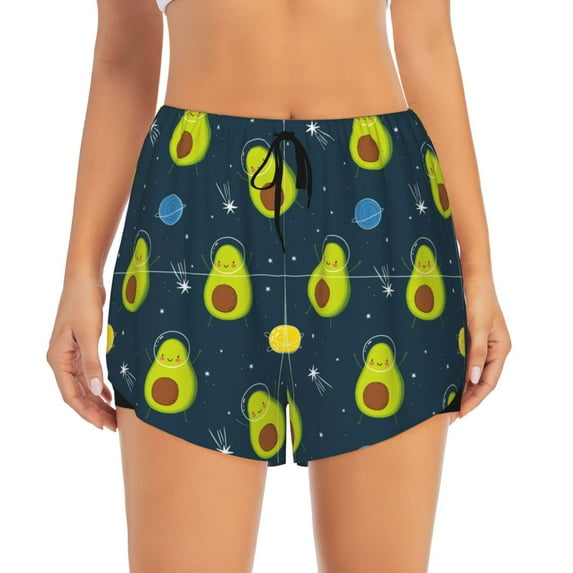 Disketp Avocado in Space Print Women's Shorts Workout Shorts for Athletic Gym Running Shorts with Phone Pockets Small