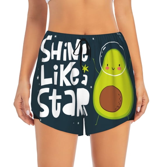 Disketp Avocado in Space1 Print Women's Shorts Workout Shorts for Athletic Gym Running Shorts with Phone Pockets X-Large