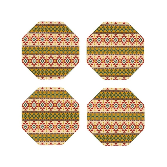 Disketp Aztec Funny Coasters,4 Pcs Leather Coasters with Holder, Perfect Housewarming Hostess Gifts,Protect Furniture from Water Marks Scratch and Damage-Octagon