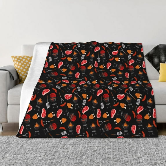 Disketp BBQ Flannel Blankets - Thick and Warm Blanket for Winter, Soft Fuzzy Plush King Blanket for All Seasons60"x50"