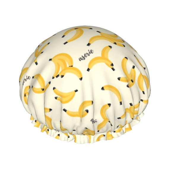 Disketp Banana Shower Caps,Reusable Shower Cap For Women, Double Layer Waterproof Hair Cap, Large Size For All Hair Lengths,For Girls Spa Home Salon Use