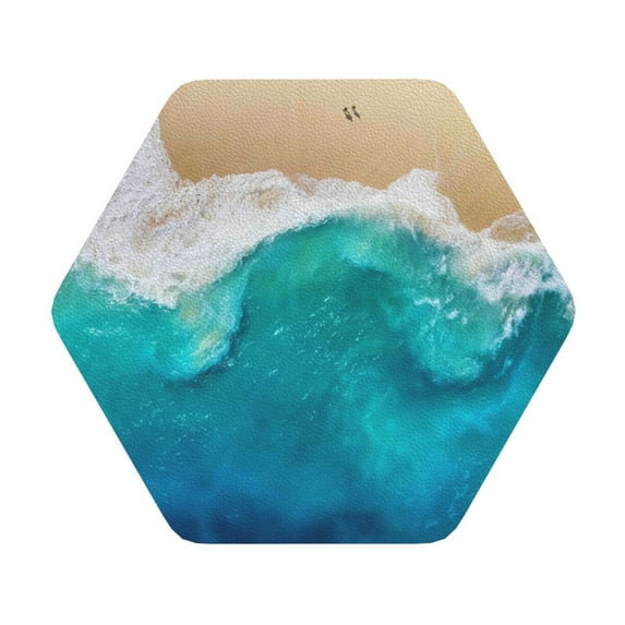 Disketp Beach Funny Coasters,4 Pcs Leather Coasters With Holder, Perfect Housewarming Hostess Gifts,Protect Furniture From Water Marks Scratch