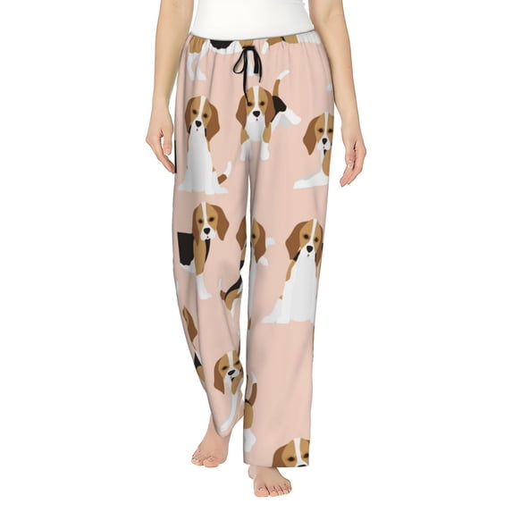 Disketp Beagle Dog On Brown Print Women'S Comfy Pajama Pants Casual Drawstring Palazzo Lounge Wide Leg Pants