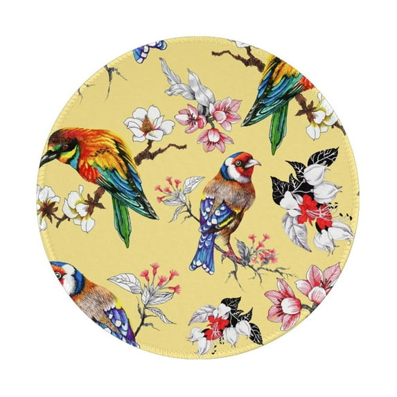 Disketp Beautiful Bright Birds And Flowers Small Mouse Pad 7.9x7.9 Inches,Washable Round Mousepad For Office Laptop Computer,Non-Slip Rubber Base Mouse Pads For Wireless Mouse