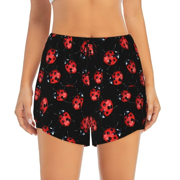 Disketp Beautiful Red Ladybug Print Women's Shorts Workout Shorts for Athletic Gym Running Shorts with Phone Pockets Large
