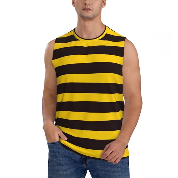 Disketp Bee Stripe Sleeveless Tshirts For Men, Muscle Shirts For Men Dry Fit Tank Top-Large