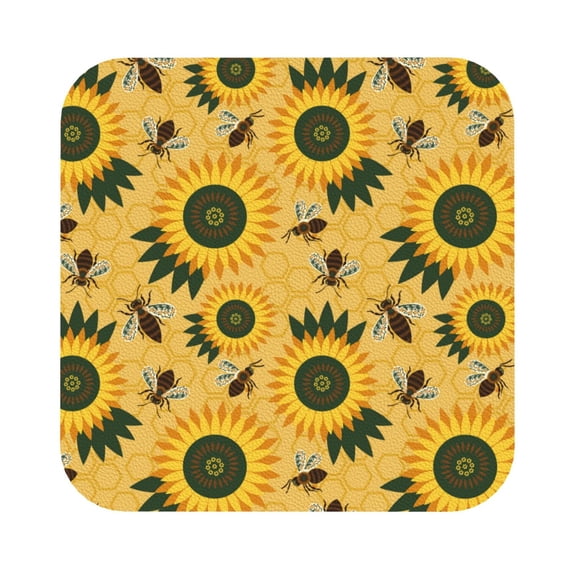 Disketp Bees And Sunflowers Funny Coasters,4 Pcs Leather Coasters With Holder, Perfect Housewarming Hostess Gifts,Protect Furniture From Water Marks Scratch And Damage