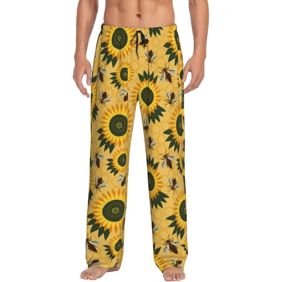 Disketp Bees and Sunflowers Men's Pajama Pants - Ultra Soft Fleece Sleep and Lounge Pants (Size: S-XXL)