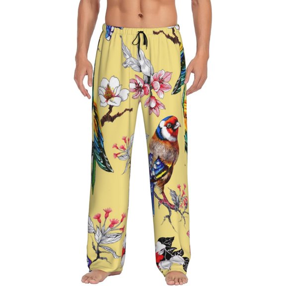 Disketp Birds And Flowers Men'S Pajama Pants - Ultra Soft Fleece Sleep And Lounge Pants (Size: S-Xxl)