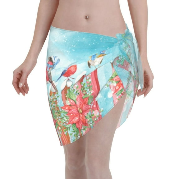 Disketp Birds Women Swimsuit Cover Up Short Chiffon Summer Beach Sarong Bikini Wrap Skirt Bathing Suit