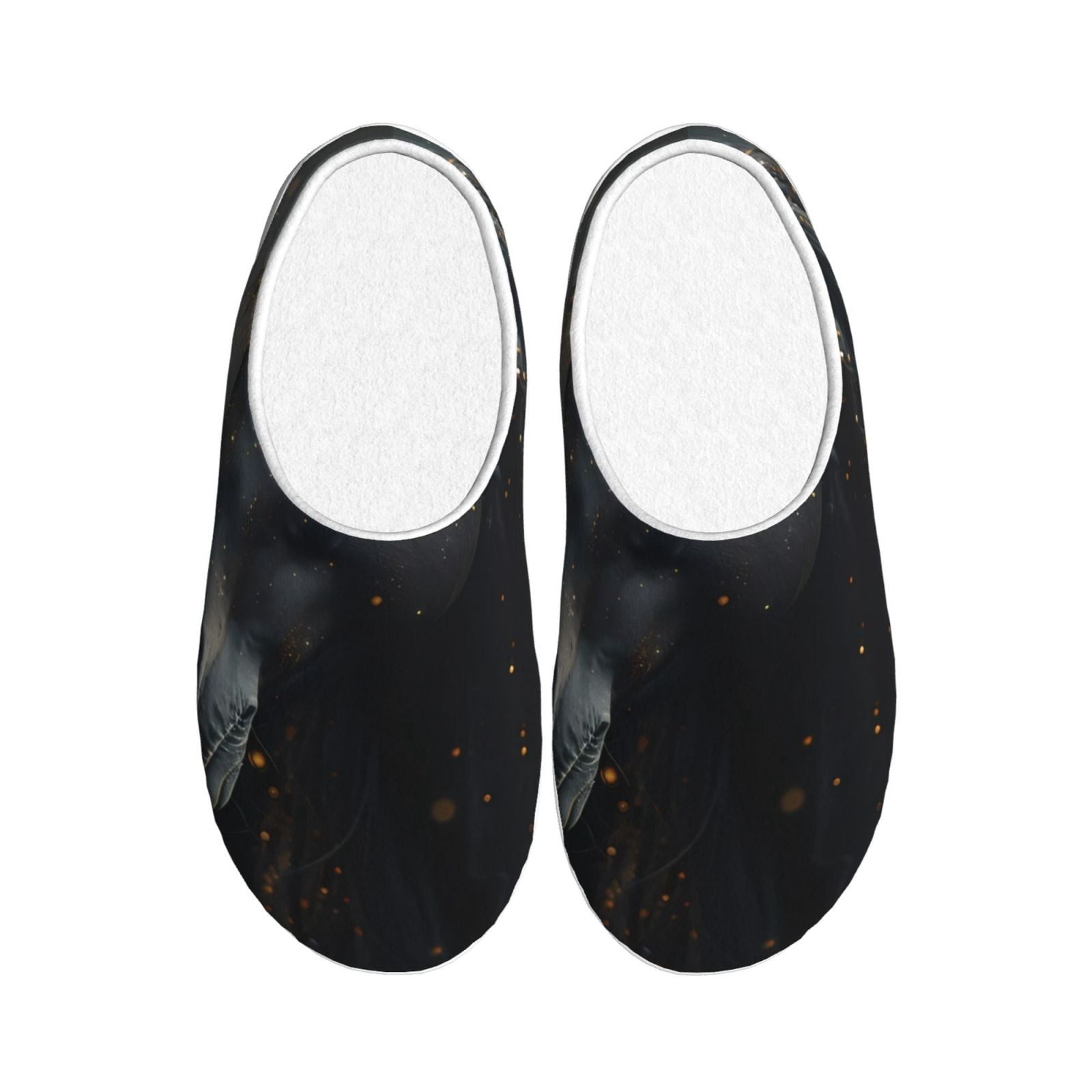 Disketp Black And Gold White Horse Women's Men's Slippers Plush Slip-On ...