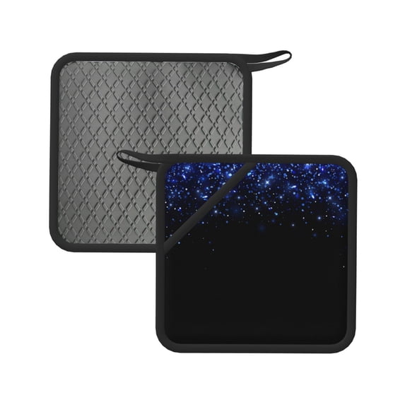 Disketp Black Blue Glitter Sparkles Pot Holders Kitchen Insulation Mats Heat Resistant Pot-Holder Oven Anti-Scald Pads for Cooking Baking, 7.1*7.1inch