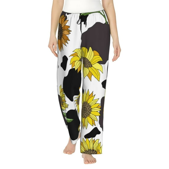 Disketp Black Cow Print Print Women'S Comfy Pajama Pants Casual Drawstring Palazzo Lounge Wide Leg Pants