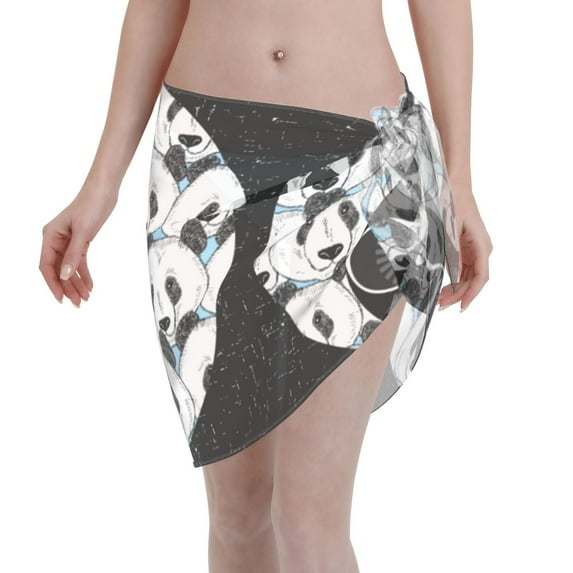 Disketp Black Head Woman With Panda Hair Women Swimsuit Cover Up Short Chiffon Summer Beach Sarong Bikini Wrap Skirt Bathing Suit