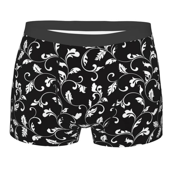 Disketp Black White Leaves Men's Boxer Briefs,Soft and Breathable Cotton Underwear with ComfortFlex Waistband