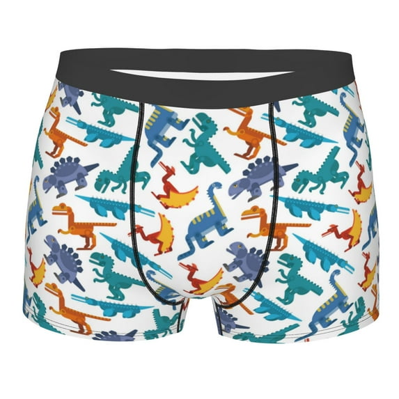 Disketp Block Dinosaur Men's Boxer Briefs,Soft and Breathable Cotton Underwear with ComfortFlex Waistband