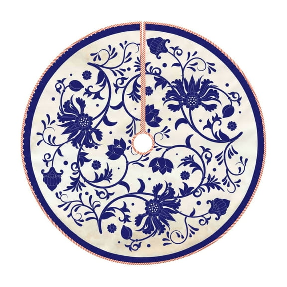 Disketp Blue And White Porcelain Pattern Christmas Tree Skirt, Christmas Tree Decorations, Christmas Decor, Tree Mat Decoration(30-48IN)-30"