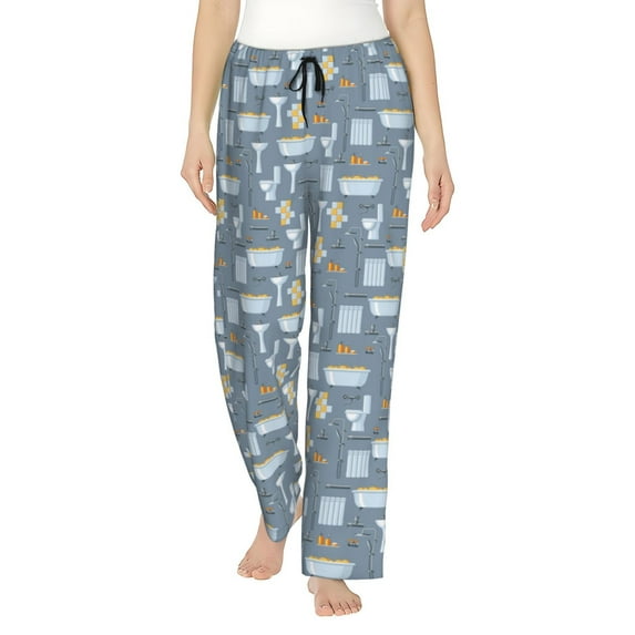 Disketp Blue Bathroom for Women's Pajama Pants - Ultra Soft Fleece Sleep and Lounge Pants (Size: S-3XL)-Small