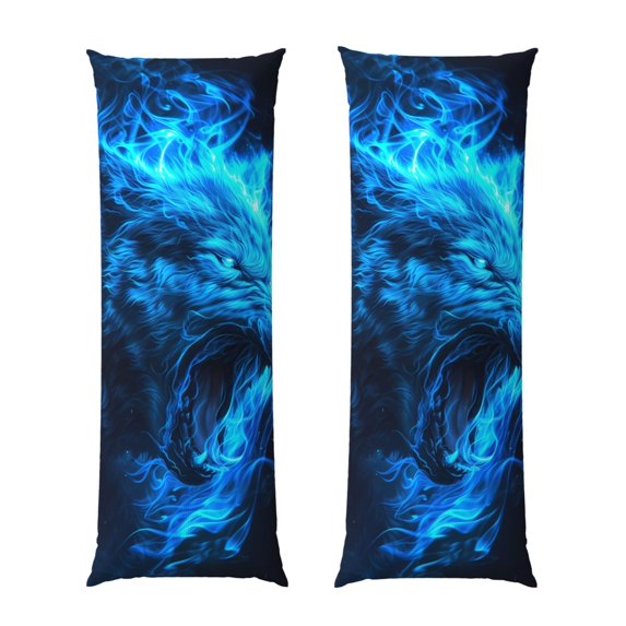 Disketp Blue Fire Wolf Print Body Pillow Cover - Super Soft 20x54 Body Pillow Case,Long Side Hidden Zipper (without pillow core)