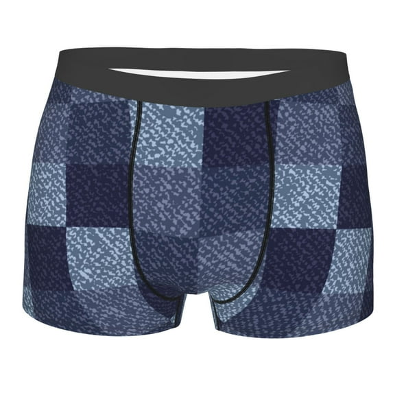 Disketp Blue Gingham Buffalo Check Men'S Boxer Briefs,Soft And Breathable Cotton Underwear With Comfortflex Waistband