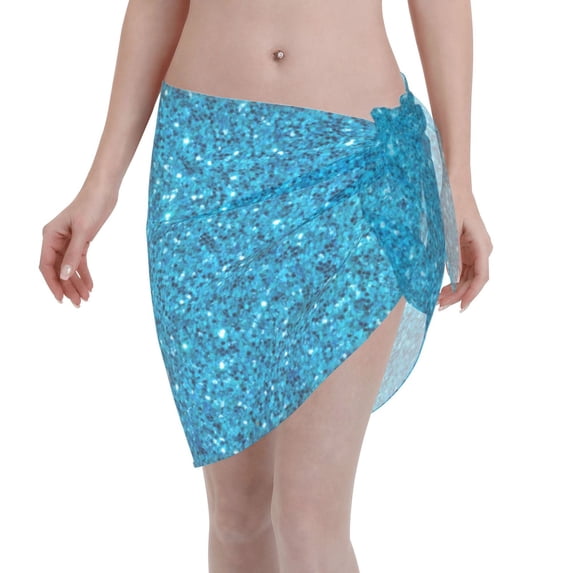 Disketp Blue Glitter Women Swimsuit Cover Up Short Chiffon Summer Beach Sarong Bikini Wrap Skirt Bathing Suit