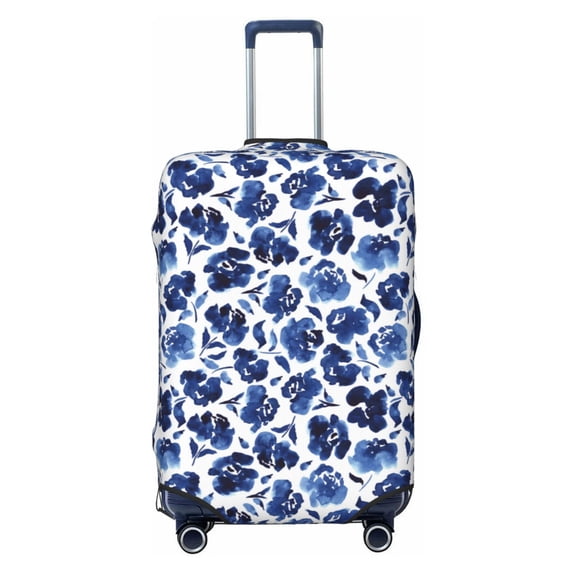 Disketp Blue Ink Flowers Elastic Travel Luggage Cover Travel Suitcase Protective Cover For Trunk Case Apply To 18''-32'' Suitcase Cover-Small