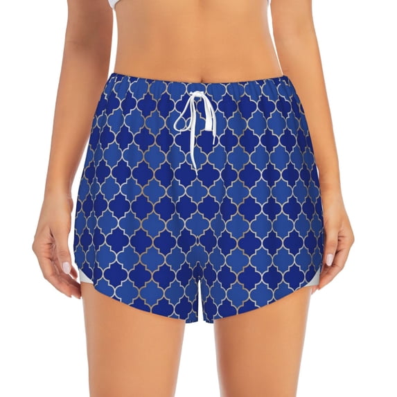 Disketp Blue Lantern Shapes Print Women's Shorts Workout Shorts for Athletic Gym Running Shorts with Phone Pockets Small