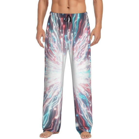 Disketp Blue Swirl Fireworks Men's Pajama Pants - Ultra Soft Fleece Sleep and Lounge Pants (Size: S-XXL)-