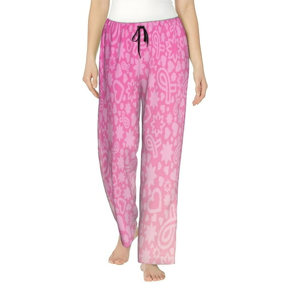Disketp Breast Cancer Pink Ribbons Awareness Print Women'S Comfy Pajama Pants Casual Drawstring Palazzo Lounge Wide Leg Pants