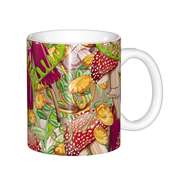 Disketp Colored Large Mushrooms and Leaves Large Coffee Mug with Handle Tea Cup Novelty Coffee Cup for Men Women Office Work