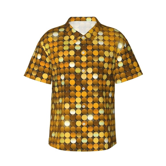 Disketp Bright Shiny Golden Hawaiian Shirts for Men,Mens Casual Short Sleeve Button Down Shirts Beach Shirt,3X-Large