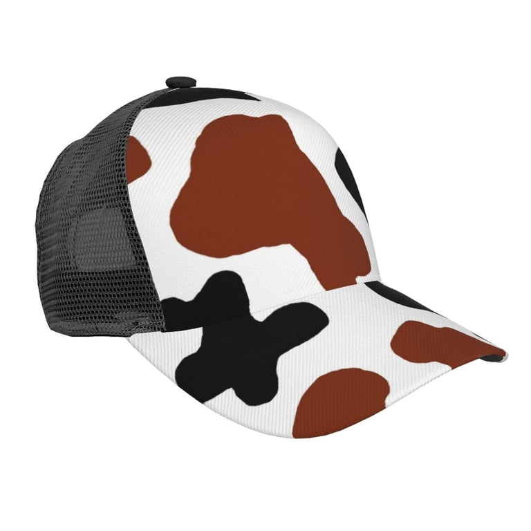 Disketp Brown Black Cow Print Trucker Hat Men Women - Mesh