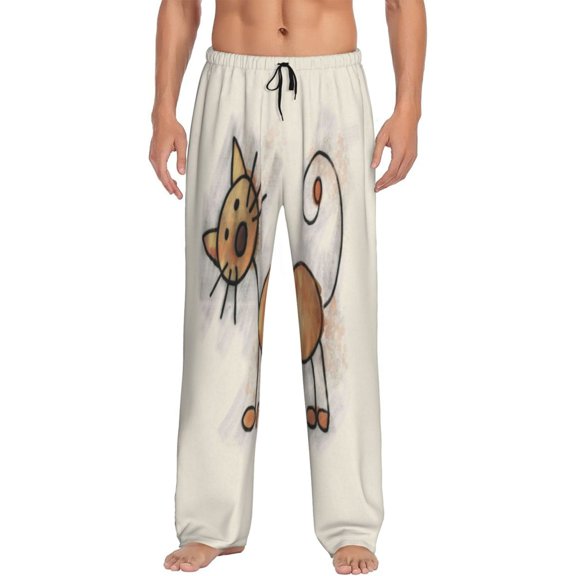 Disketp Brown Cat Cartoon Men'S Pajama Pants - Ultra Soft Fleece Sleep And Lounge Pants (Size: S-Xxl)