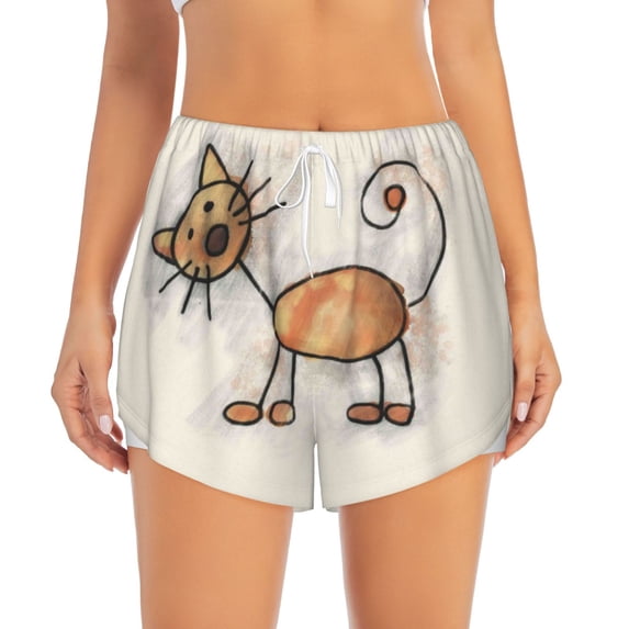 Disketp Brown Cat Cartoon Print Women's Shorts Workout Shorts for Athletic Gym Running Shorts with Phone Pockets Small