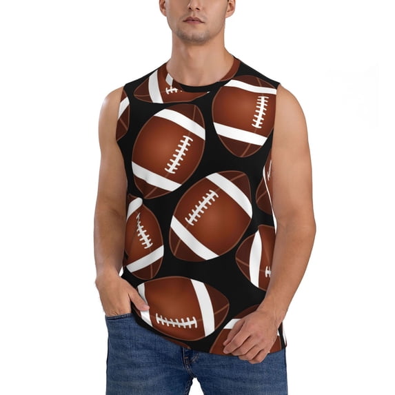 Disketp Brown Football On Black Sleeveless Tshirts For Men, Muscle Shirts For Men Dry Fit Tank Top-Small