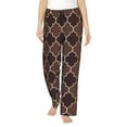 thumbnail image 1 of Disketp Brown Gold Grid Print Women'S Comfy Pajama Pants Casual Drawstring Palazzo Lounge Wide Leg Pants, 1 of 9