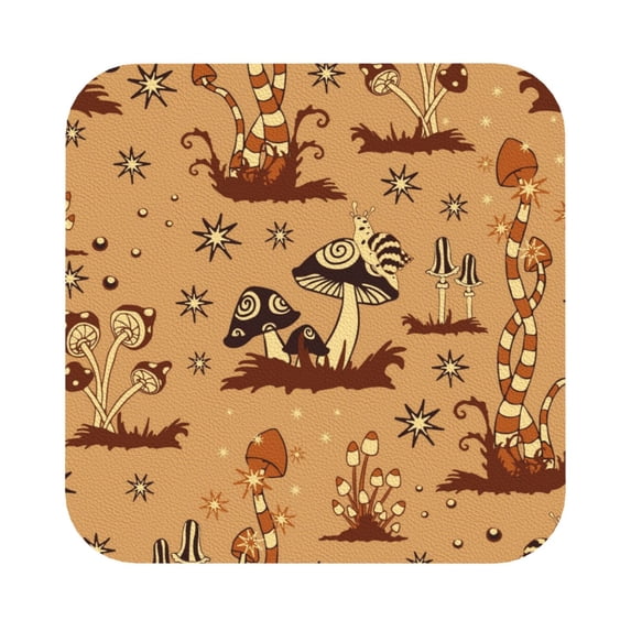Disketp Brown Mushrooms Funny Coasters,6 Pcs Leather Coasters With Holder, Perfect Housewarming Hostess Gifts,Protect Furniture From Water Marks Scratch And Damage