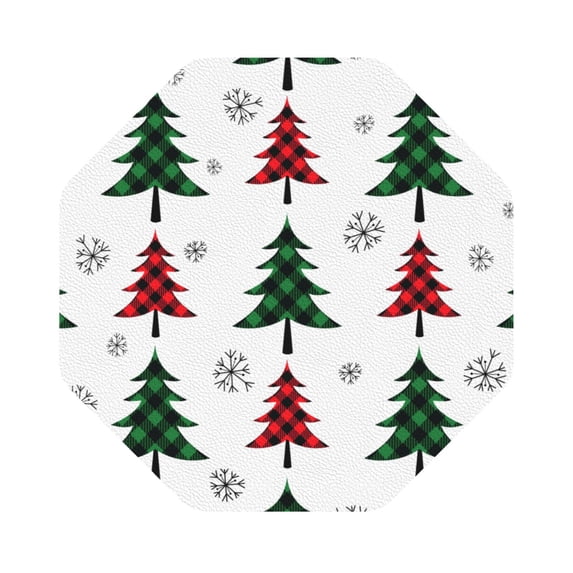Disketp Buffalo Plaid Christmas Trees Funny Coasters,6 Pcs Leather Coasters With Holder, Perfect Housewarming Hostess Gifts,Protect Furniture From Water Marks Scratch And Damage