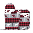 thumbnail image 1 of Disketp Buffalo Plaid Forest Oven Mitts And Potholders Bbq Gloves-Oven Mitts And Pot Holders With Recycled Infill Silicone Non-Slip Cooking Gloves For Cooking Baking Grilling, 1 of 9