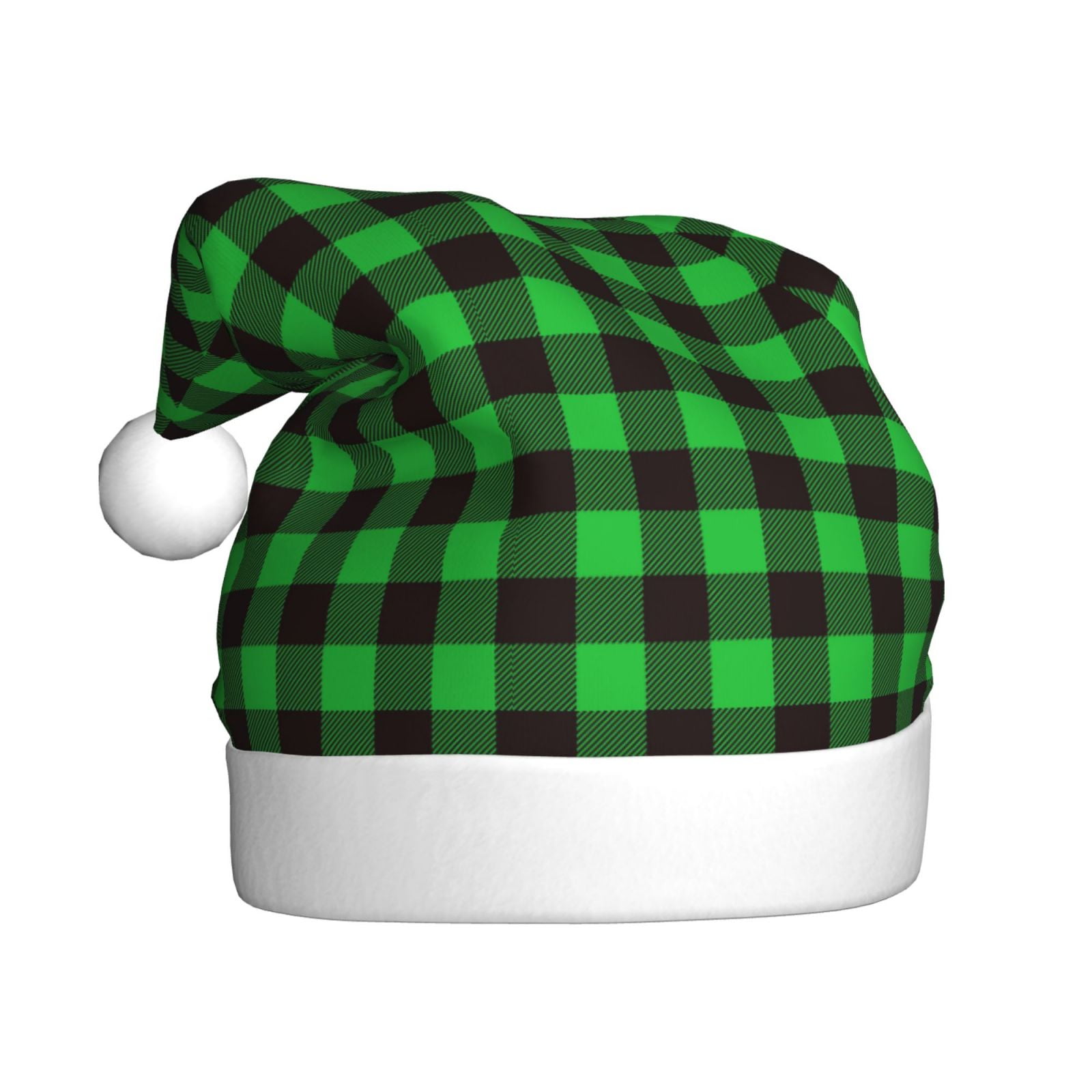 Disketp Buffalo Plaid Green Black Christmas Hat, Santa Hat, Xmas Holiday Hat for Adults, Unisex Classic Santa Hat for Xmas New Year Party Headwear