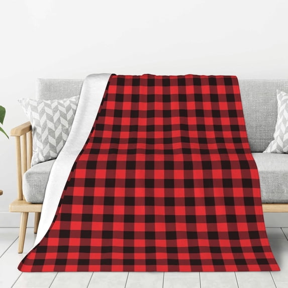 Disketp Buffalo Plaid Red Black Cozy Flannel Fleece Throw Blanket: Has a velvety texture for All Seasons - Perfect for Women, Men, & Kids"40"x30"
