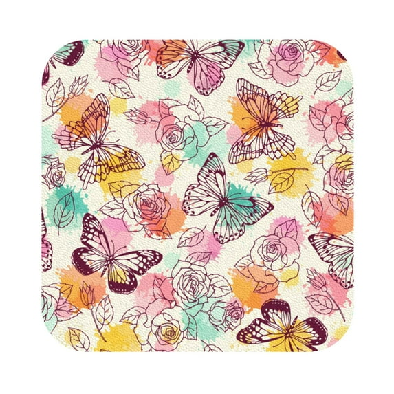 Disketp Butterflies And Roses Funny Coasters,4 Pcs Leather Coasters With Holder, Perfect Housewarming Hostess Gifts,Protect Furniture From Water Marks Scratch And Damage
