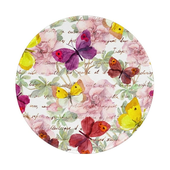 Disketp Butterflies And Vintage Small Mouse Pad 7.9x7.9 Inches,Washable Round Mousepad For Office Laptop Computer,Non-Slip Rubber Base Mouse Pads For Wireless Mouse