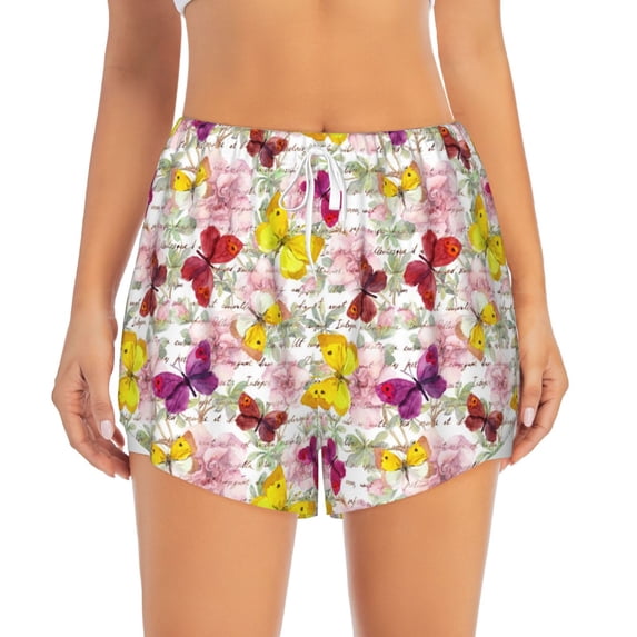 Disketp Butterflies and Vintage Print Women's Shorts Workout Shorts for Athletic Gym Running Shorts with Phone Pockets X-Large