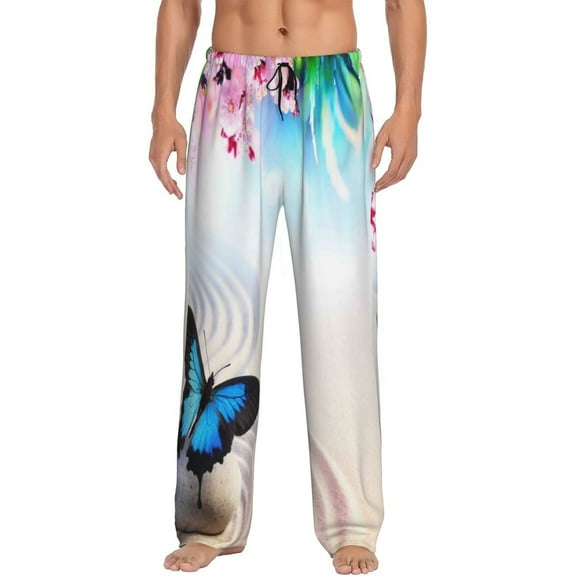 Disketp Butterfly In Blossoms Zen Men'S Pajama Pants - Ultra Soft Fleece Sleep And Lounge Pants (Size: S-Xxl)
