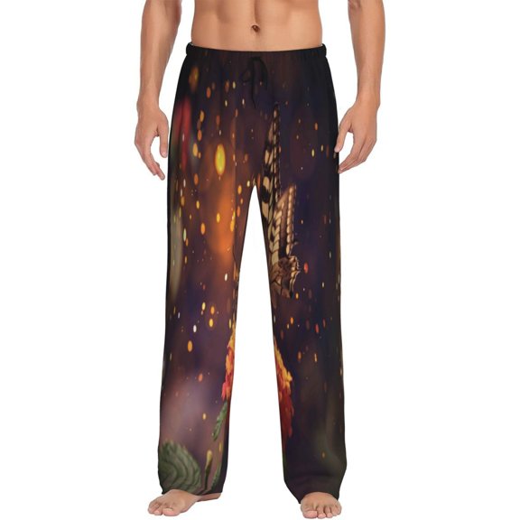 Disketp Butterfly Sitting On A Flower Men'S Pajama Pants - Ultra Soft Fleece Sleep And Lounge Pants (Size: S-Xxl)