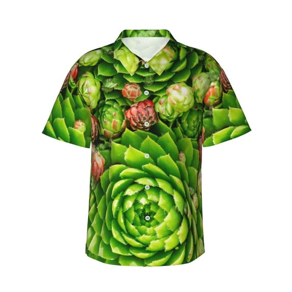 Disketp Cactus And Succulents Hawaiian Shirts for Men,Mens Casual Short Sleeve Button Down Shirts Beach Shirt,X-Large