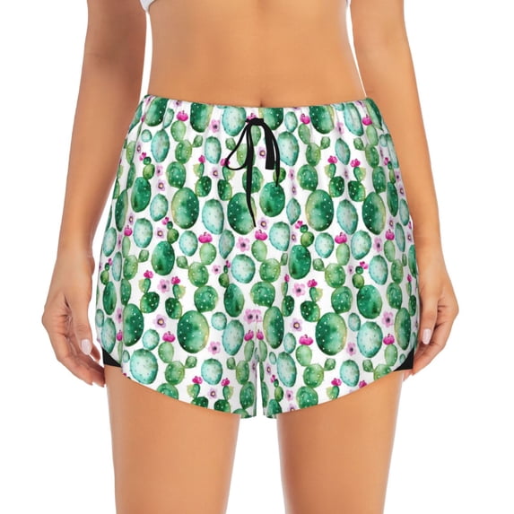Disketp Cactus Plants Print Women's Shorts Workout Shorts for Athletic Gym Running Shorts with Phone Pockets Small