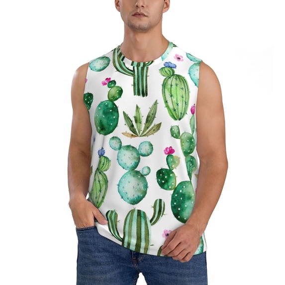 Disketp Cactus Plants1 Sleeveless Tshirts For Men, Muscle Shirts For Men Dry Fit Tank Top-Large